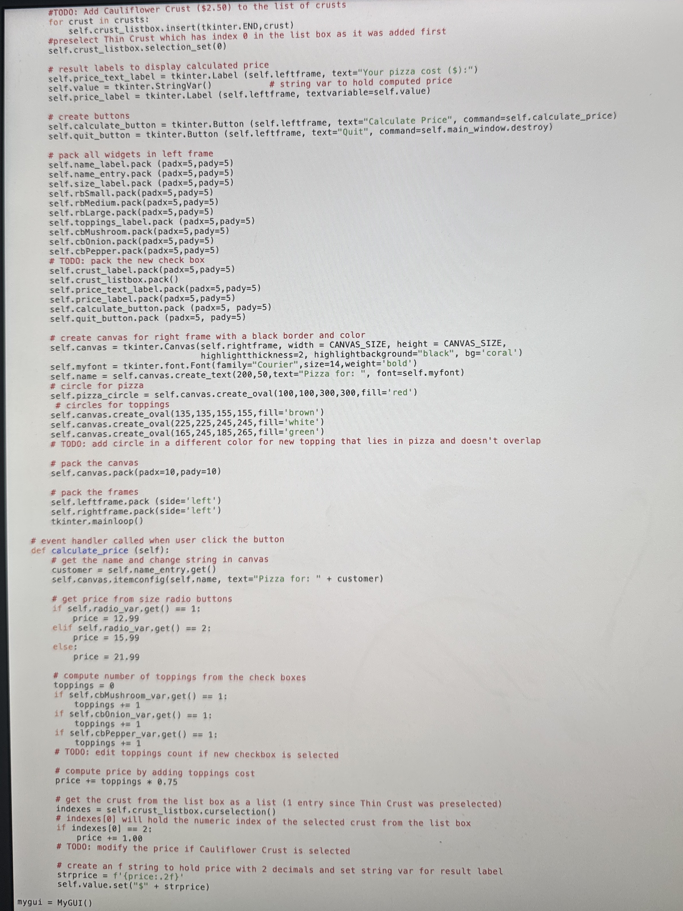 See immage below. Complete all TODO. Python