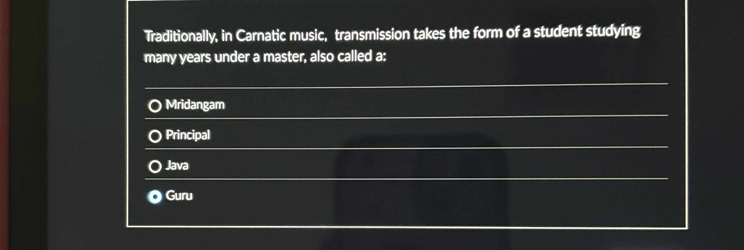 Traditionally, in Carnatic music, transmission