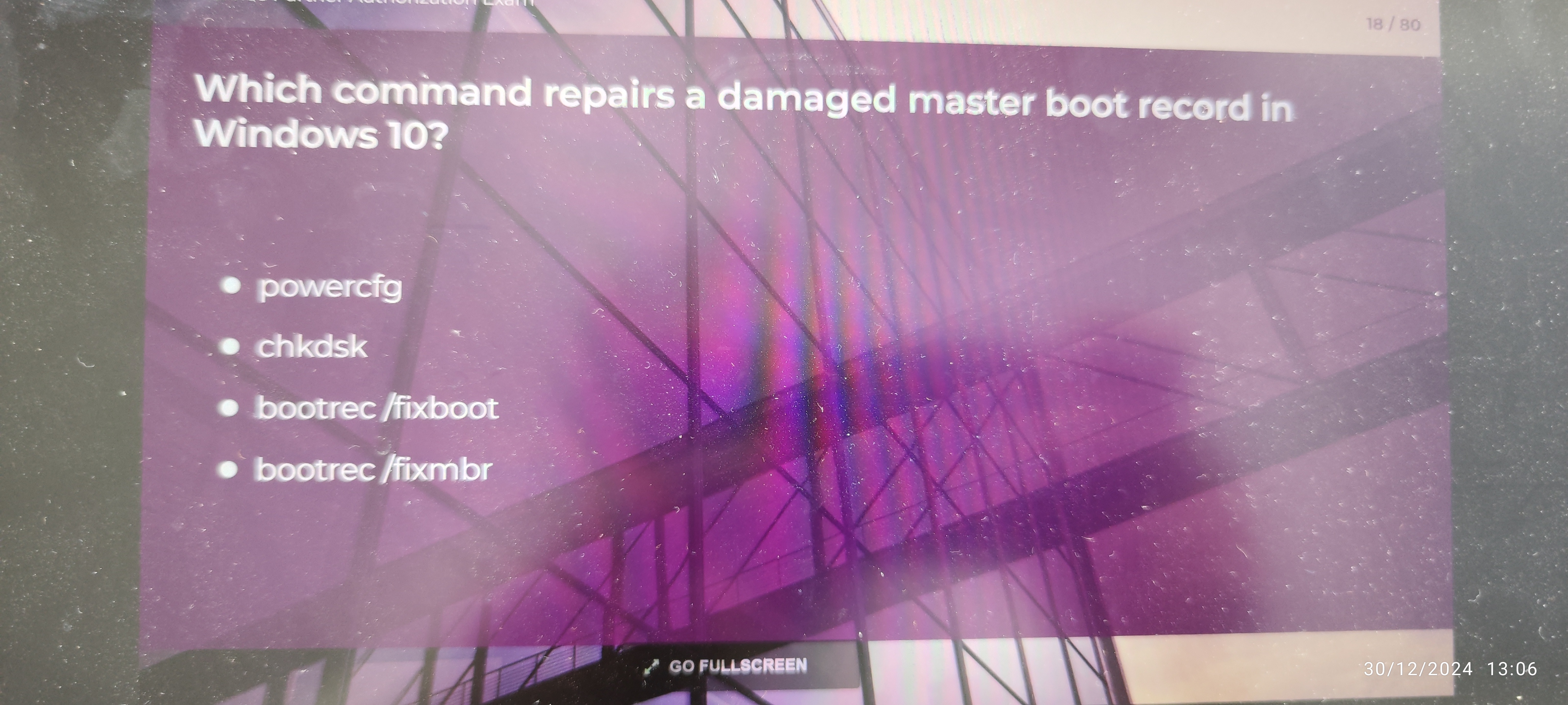 Which command repairs a damaged master boot