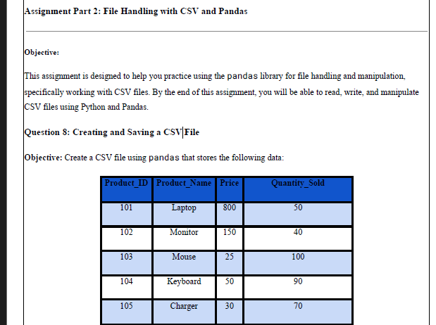 Assignment Part 2 : File Handling with CSV and