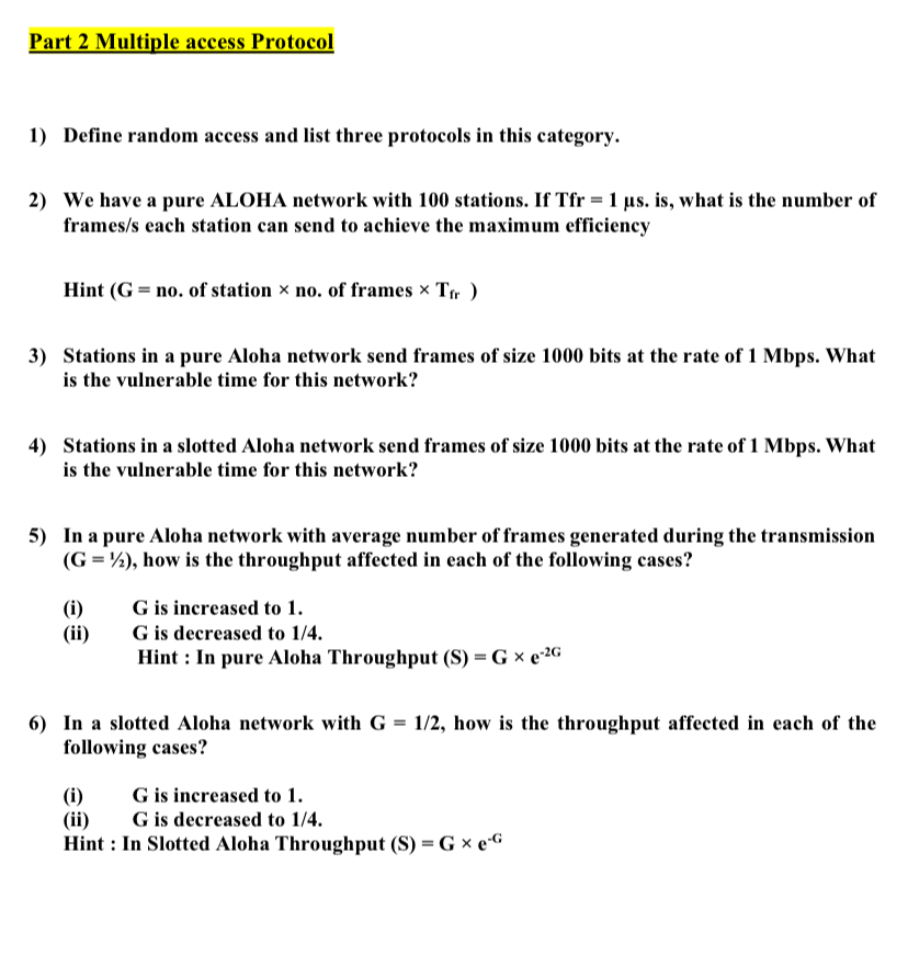 Part 2 Multiple access Protocol Define random
