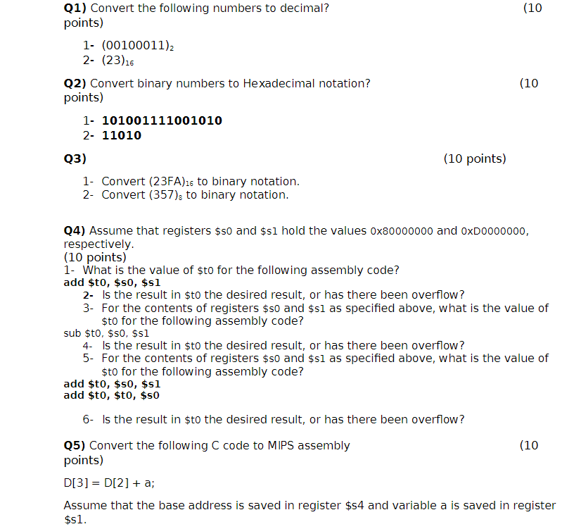 Q 1 ) Convert the following numbers to decimal?