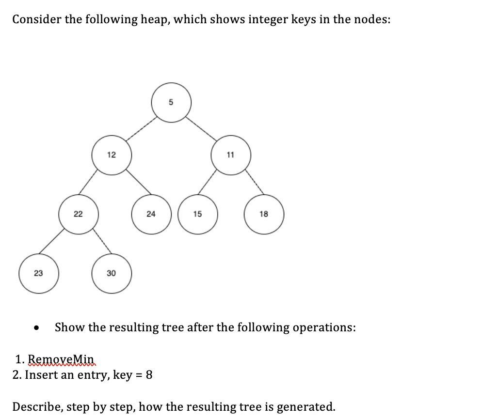 Consider the following heap, which shows integer