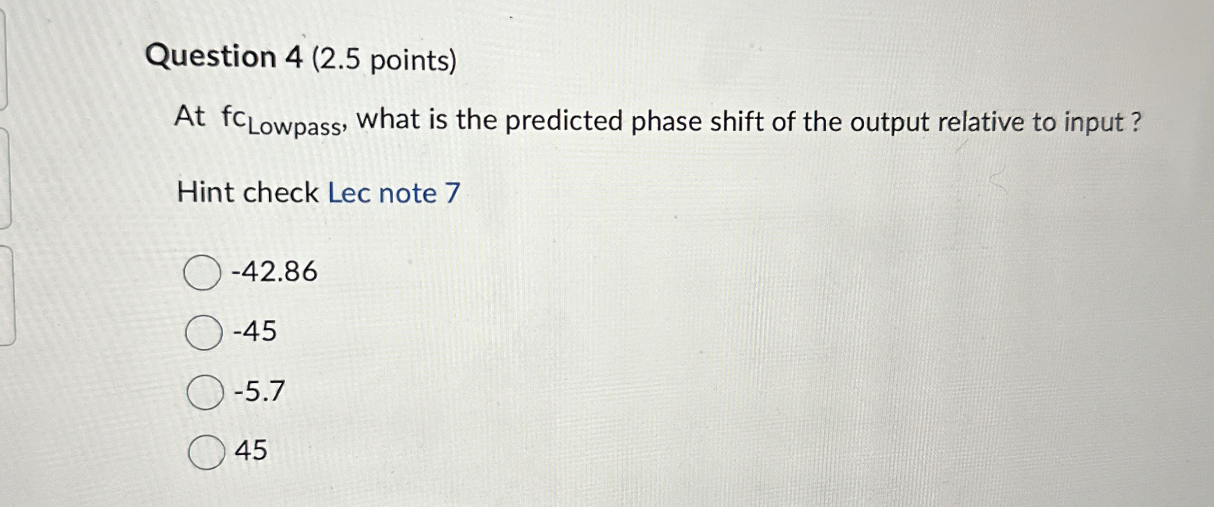 Question 4 ( 2 . 5 points ) At f c L o w p a s s