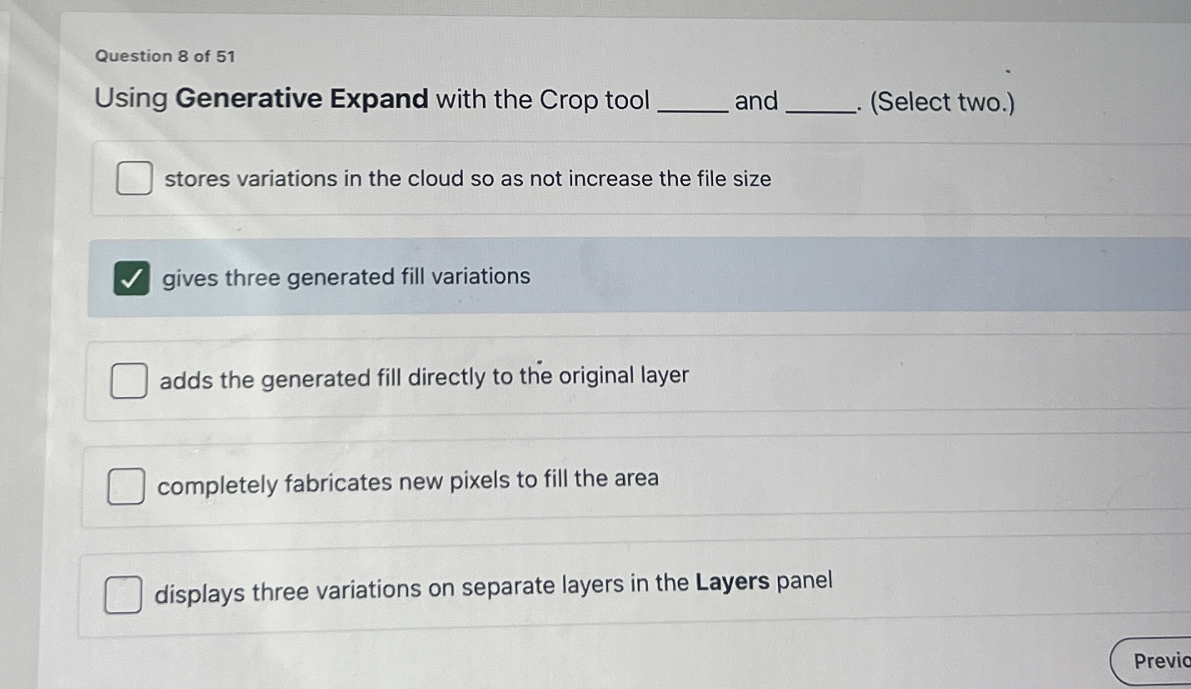 Question 8 of 5 1 Using Generative Expand with