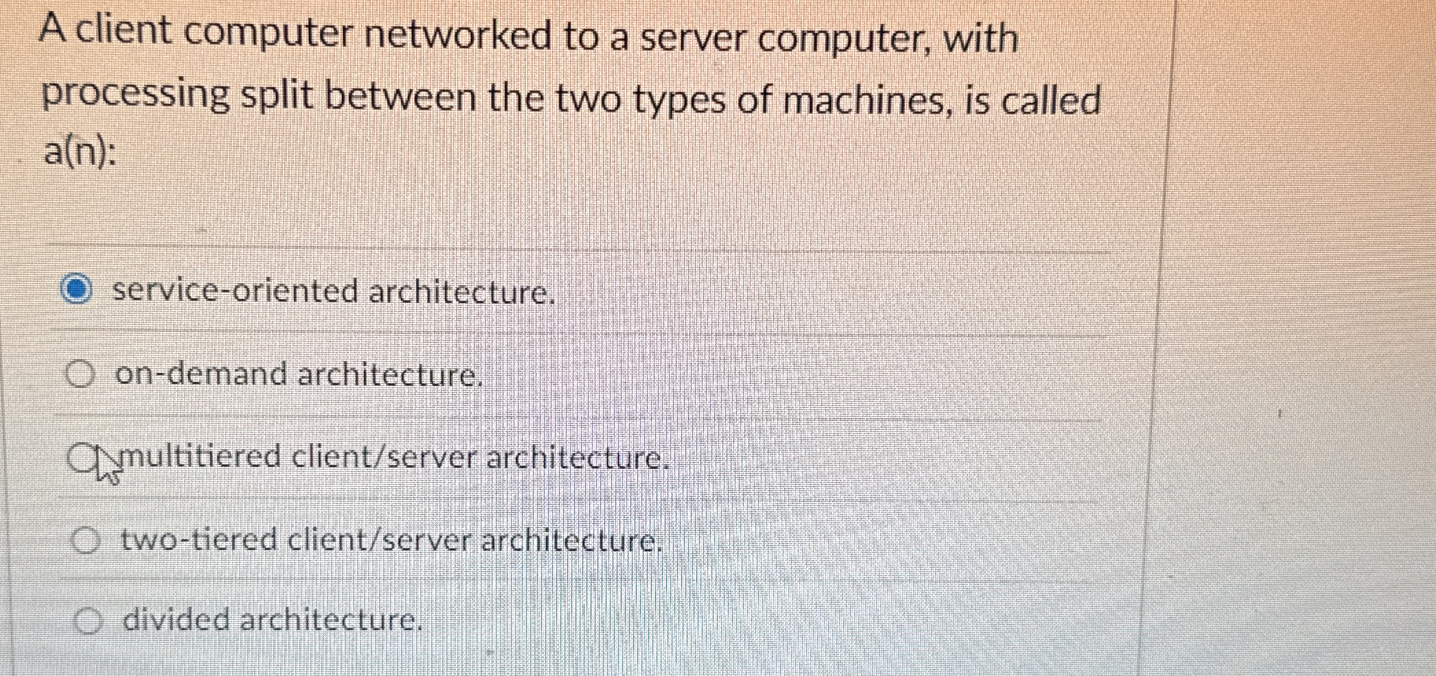 A client computer networked to a server computer,