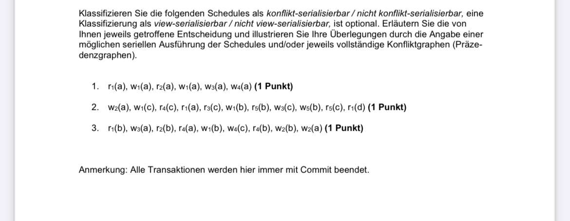 Klassifizieren Sie die folgenden Schedules als