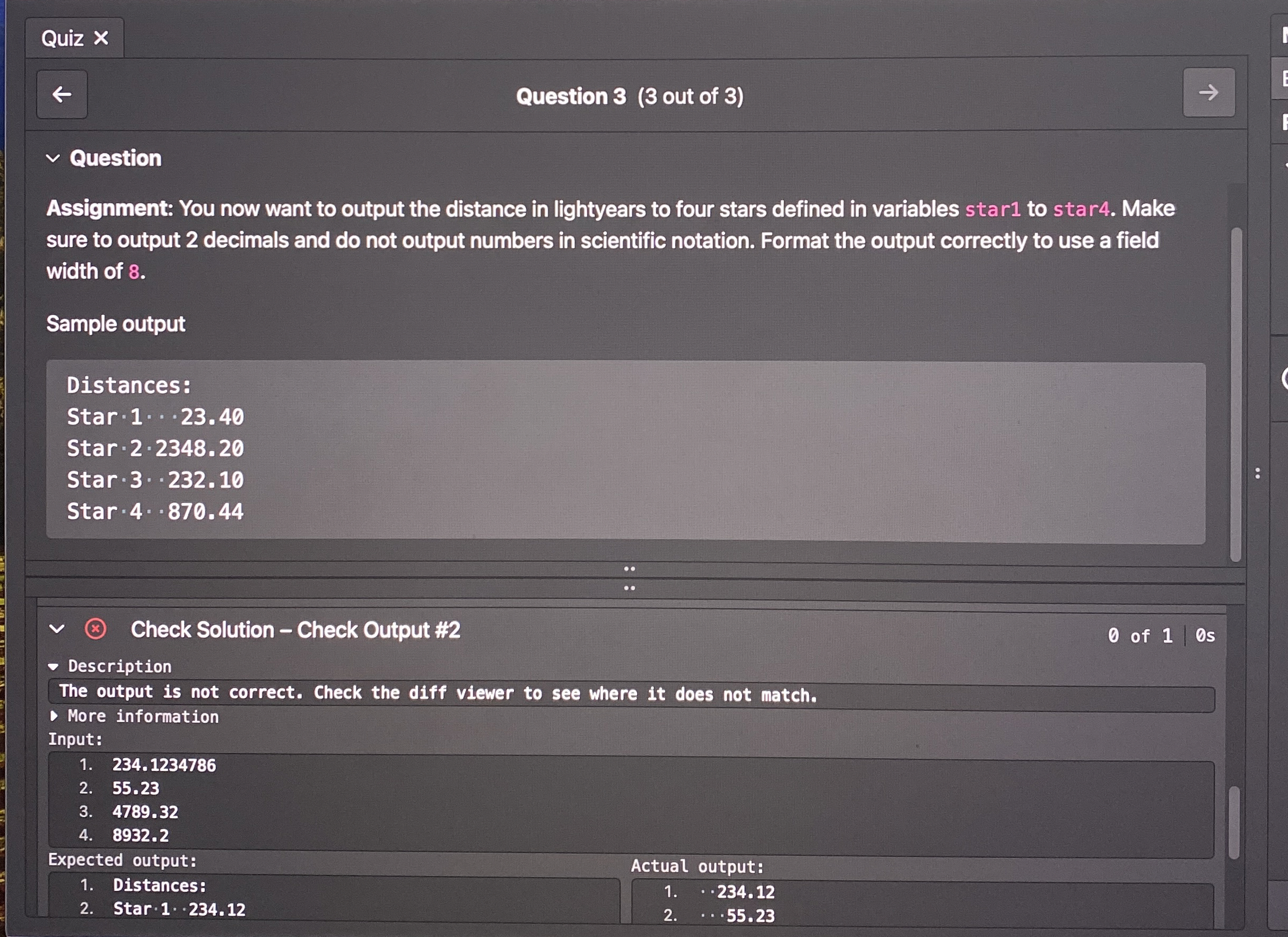 Question Assignment: You now want to output the