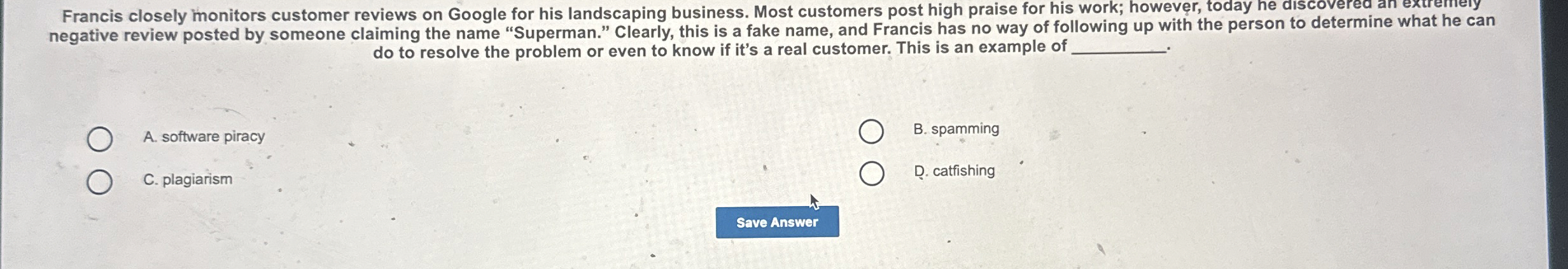 negative review posted by someone claiming the