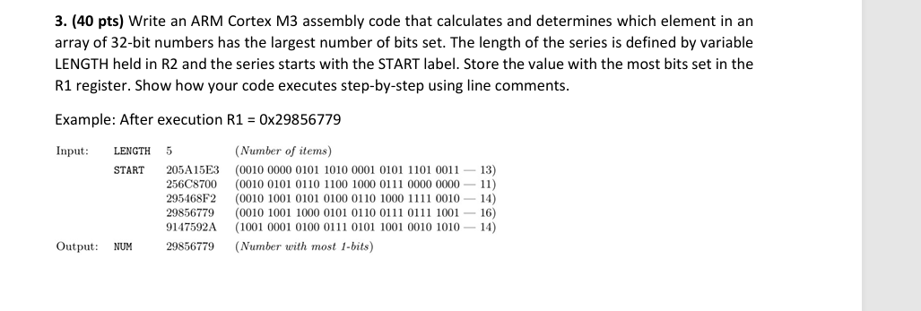3 . ( 4 0 pts ) Write an ARM Cortex M 3 assembly