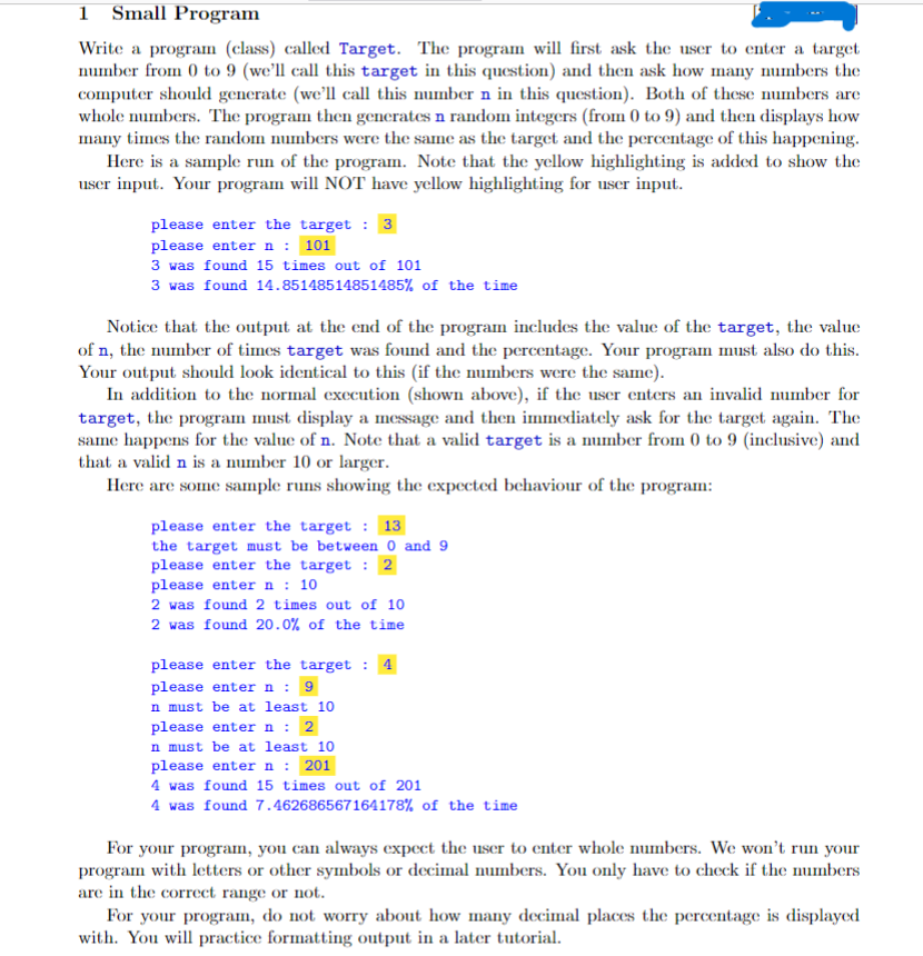 1 Small Program Write a program ( class ) called