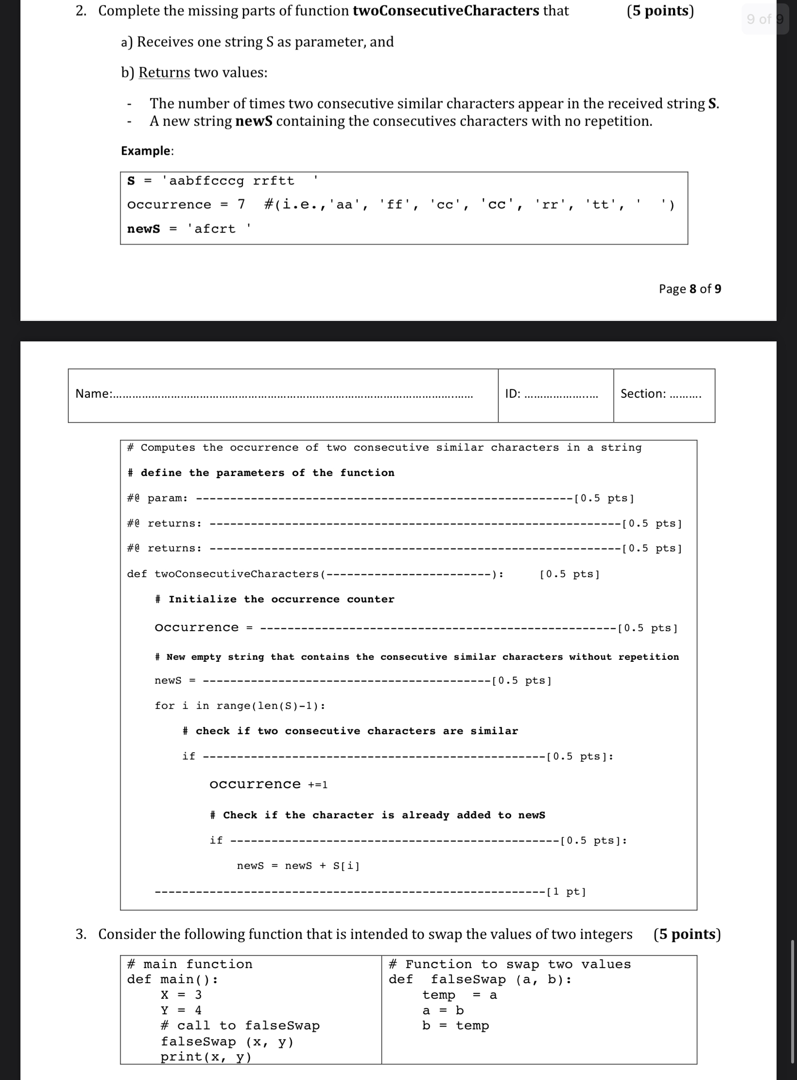 Complete the missing parts of function