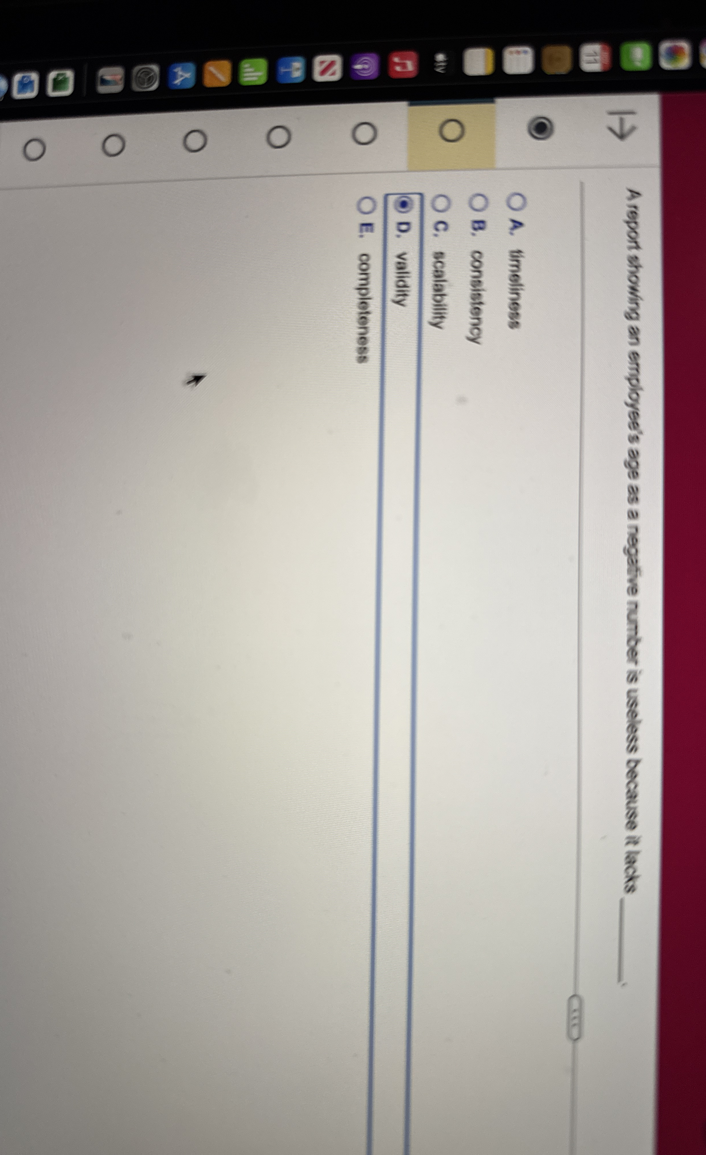 A report showing an employee's age as a negative