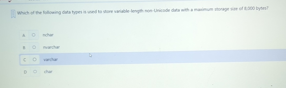 Which of the following data types is used to