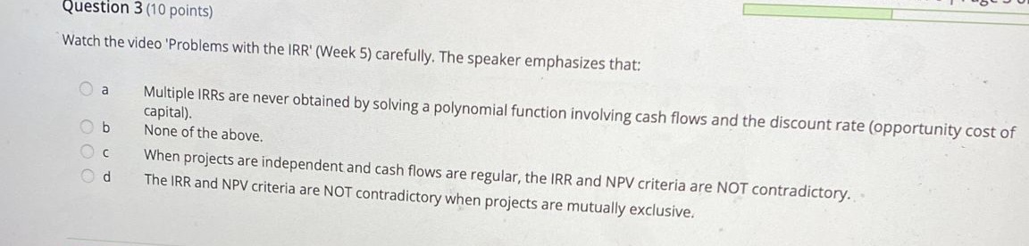 Question 2 (10 points) The Payback Method in