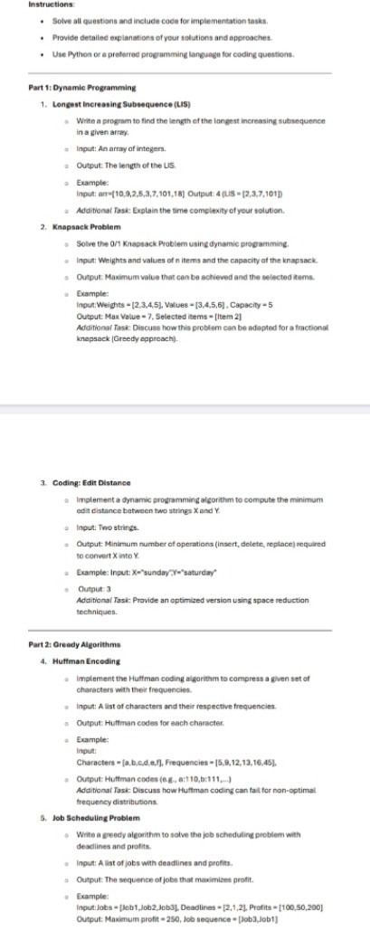 instructions. Dynamic Programming and Greedy
