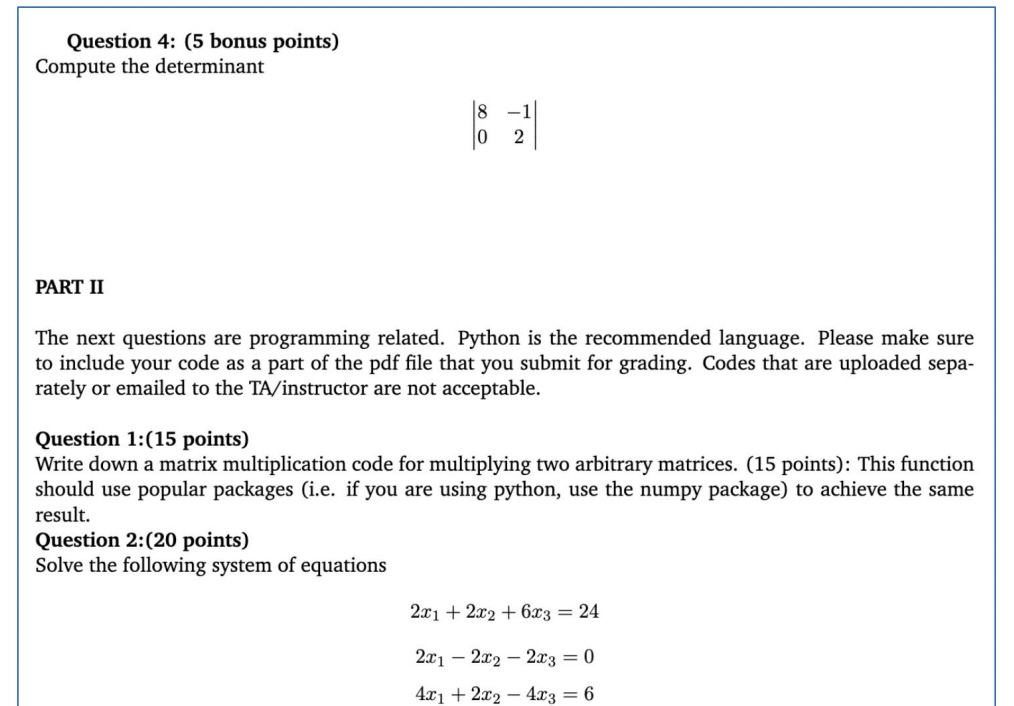 For Question 4 : ( 5 bonus points ) Compute the
