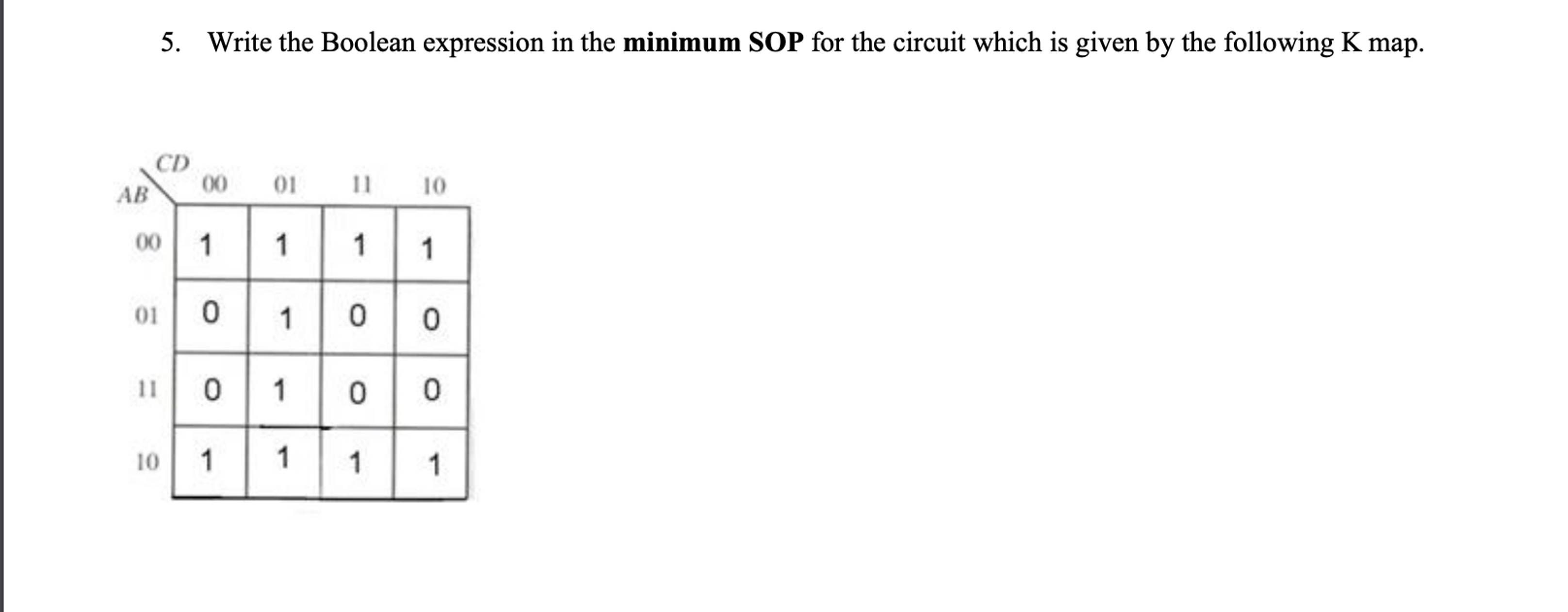 5 . Write the Boolean expression in the minimum