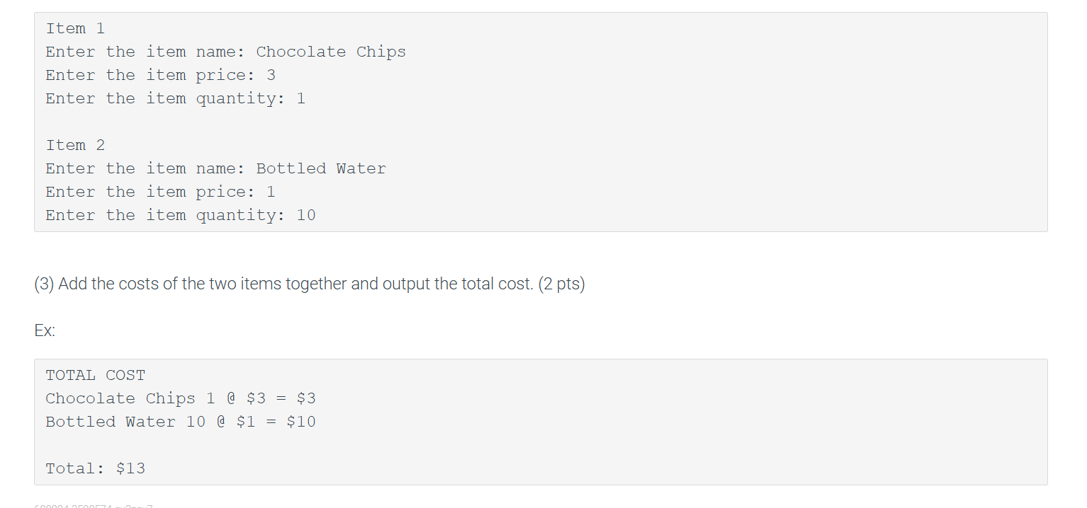 public class ItemToPurchase { / / Private fields