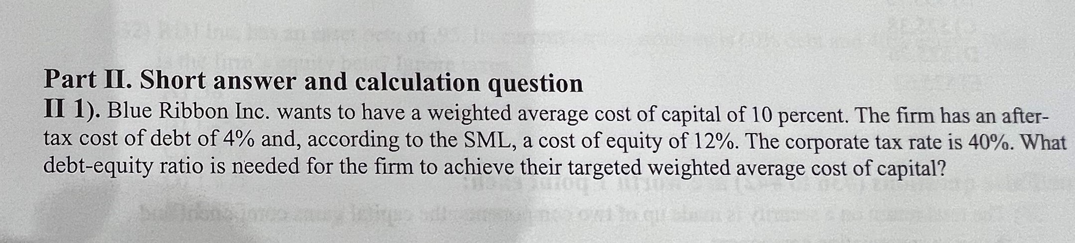 Part II. Short answer and calculation question II