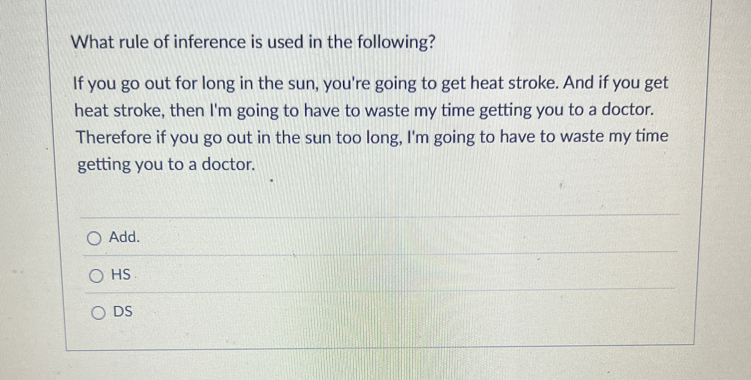 What rule of inference is used in the following?