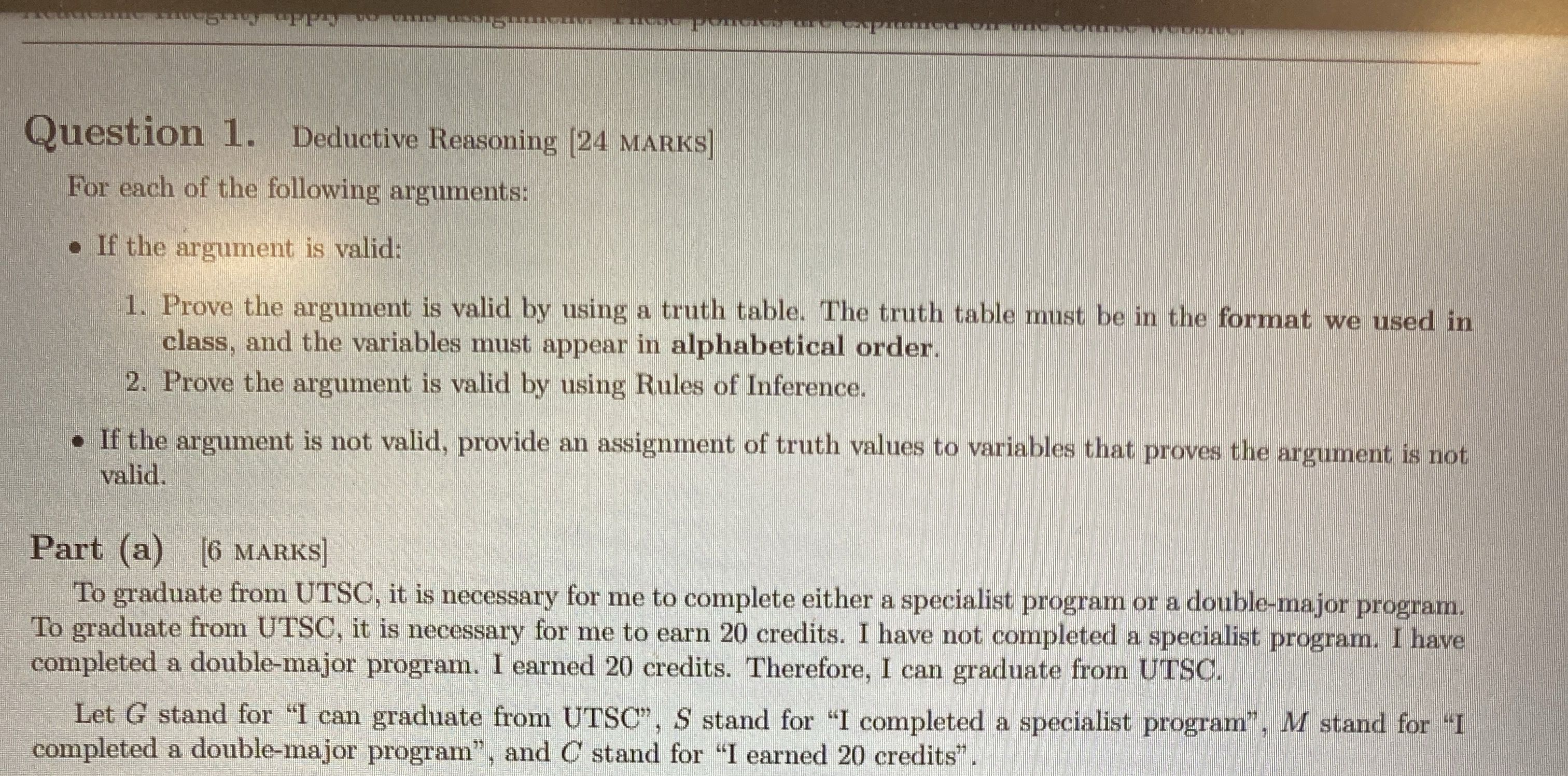 Question 1 . Deductive Reasoning ( 2 4 MARKS ]