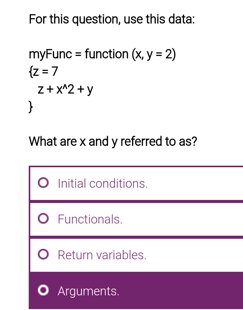 For this question, use this data: What are x and
