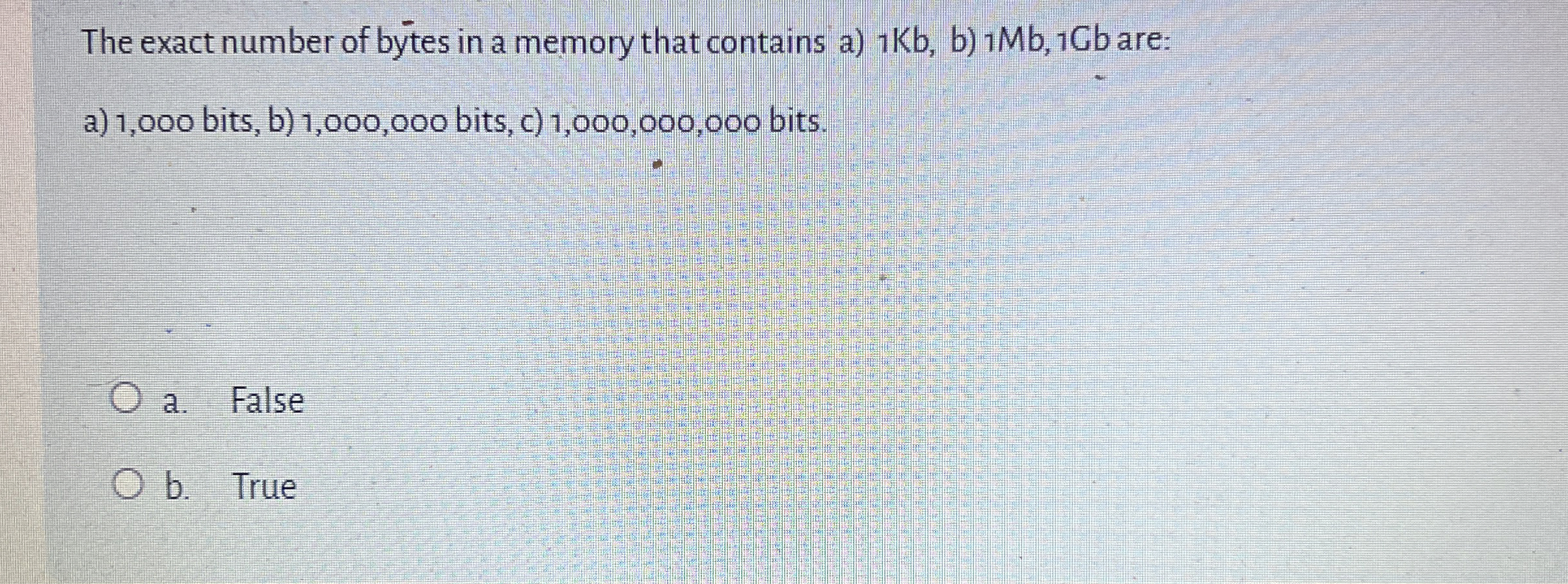 The exact number of bytes in a memory that