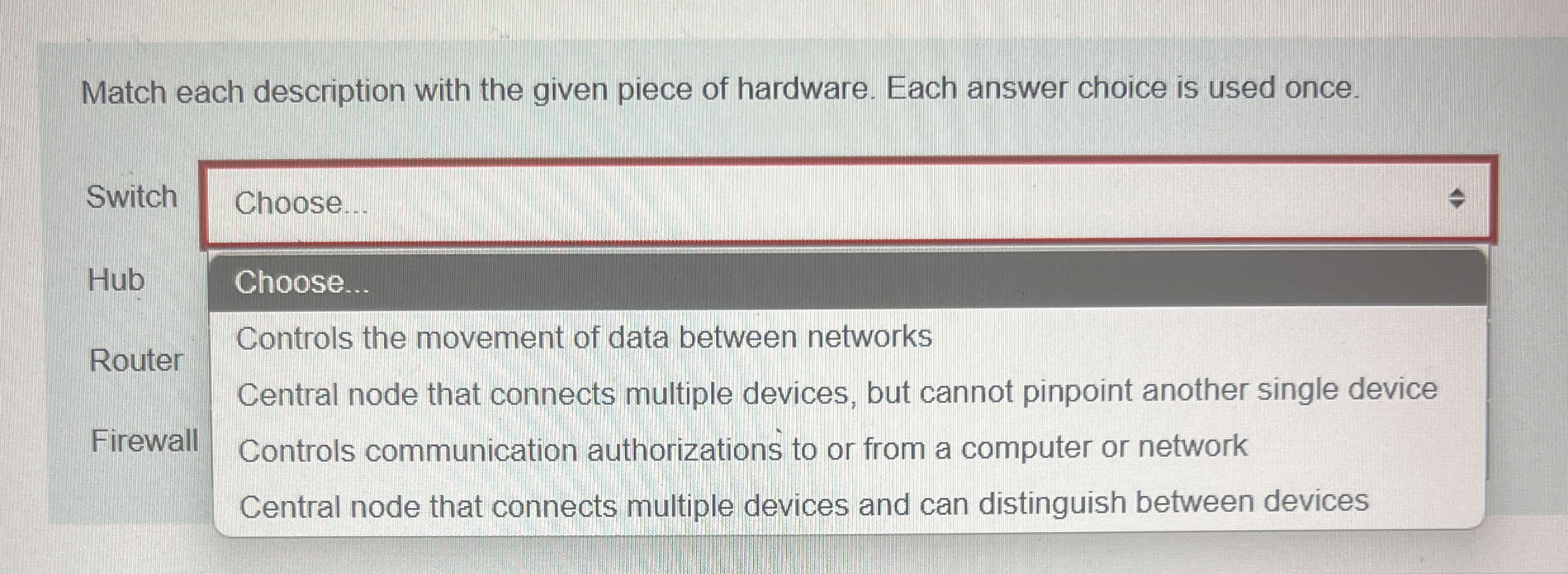 Match each description with the given piece of