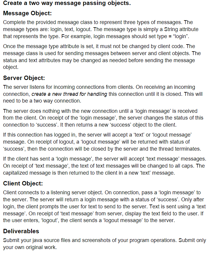 Submit your java source files and screenshots of