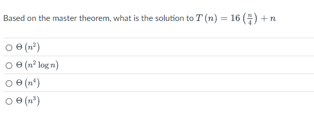 Based on the master theorem, what is the solution