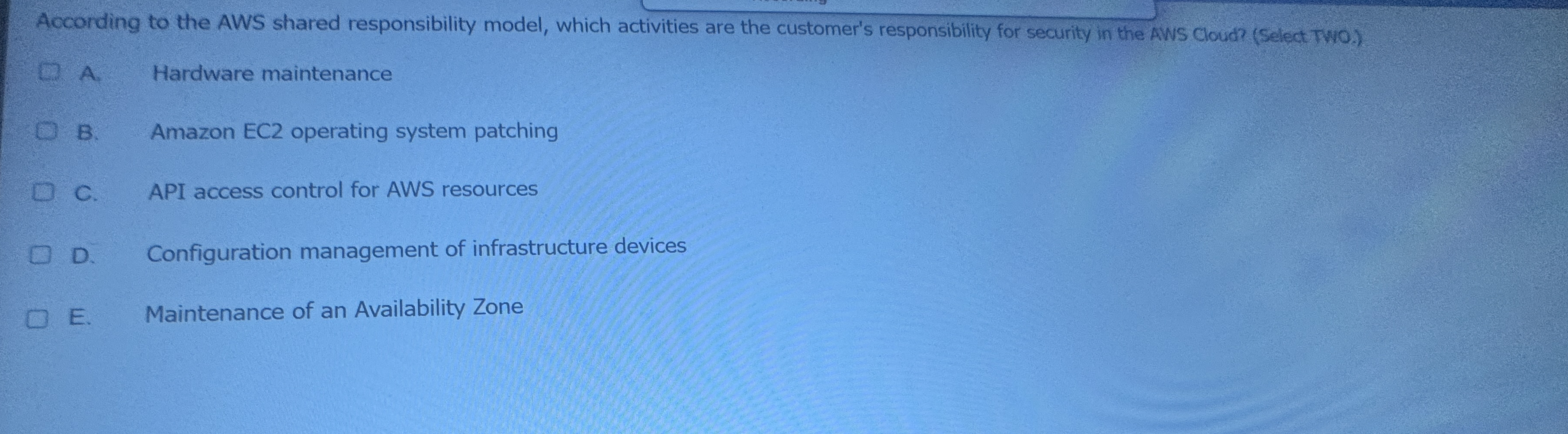 According to the AWS shared responsibility model,