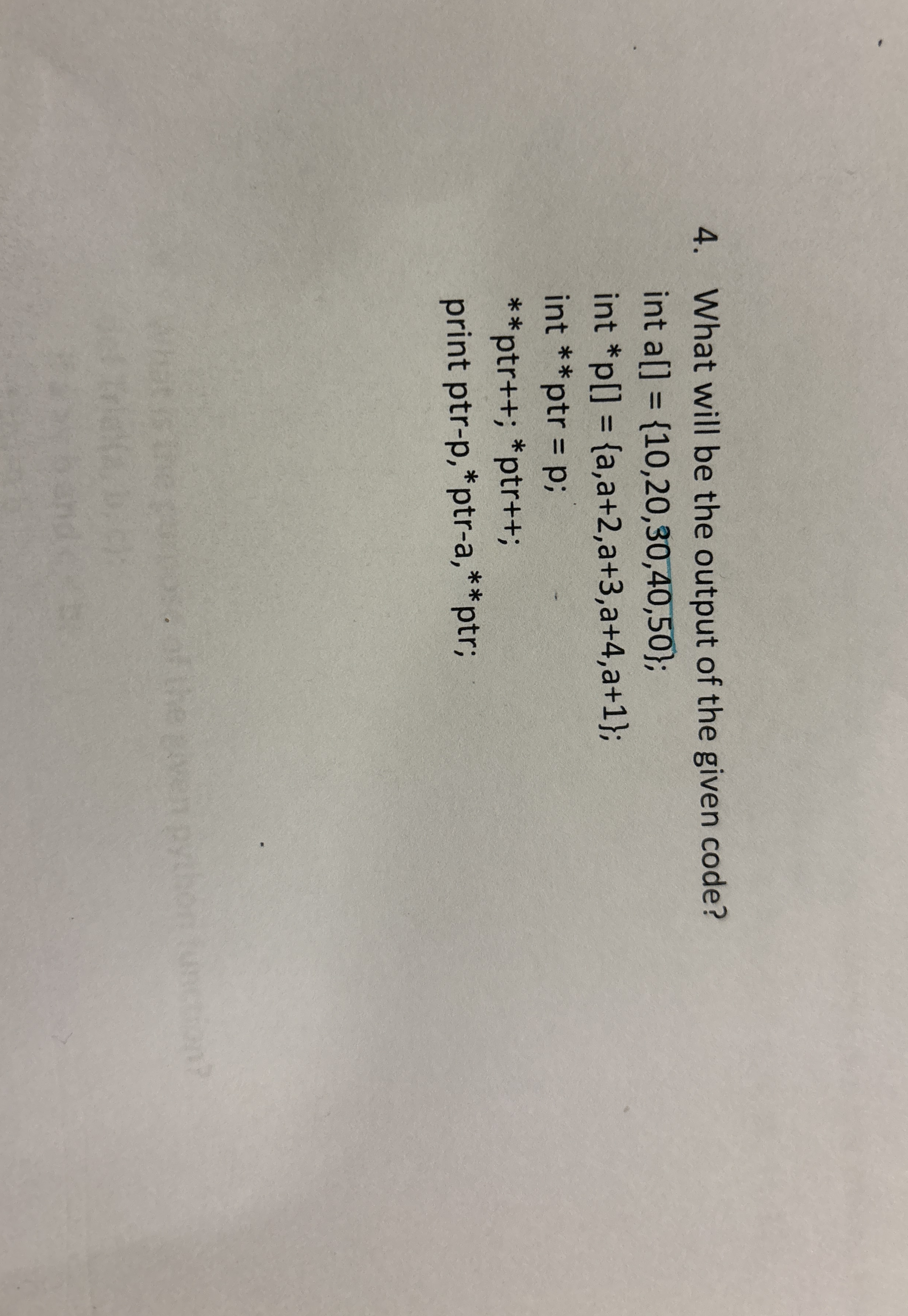 What will be the output of the given code? int a