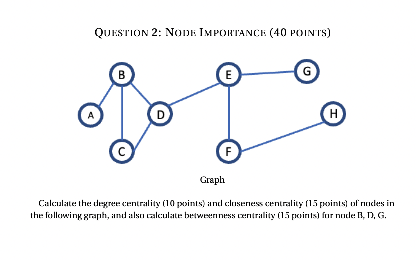 QUESTION 2 : NODE IMPORTANCE ( 4 0 POINTS ) viapi