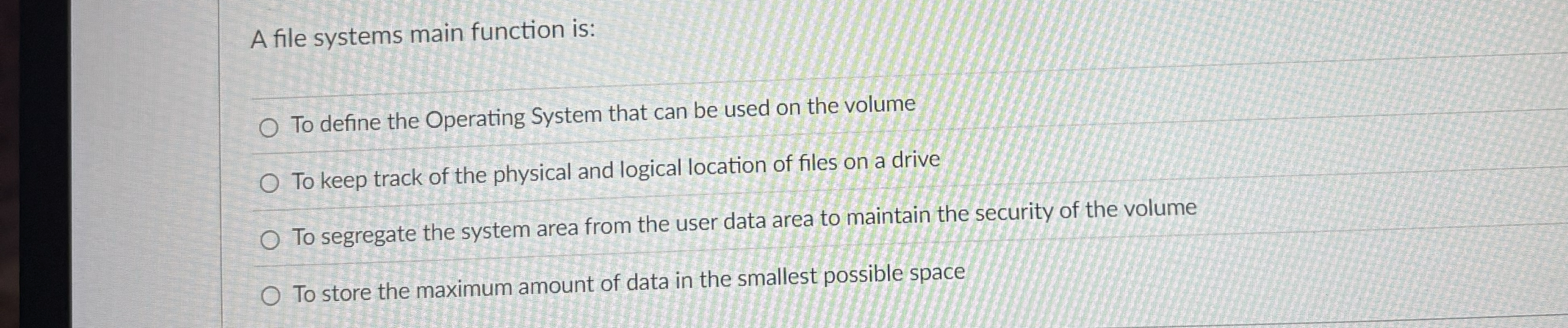 A file systems main function is: To define the