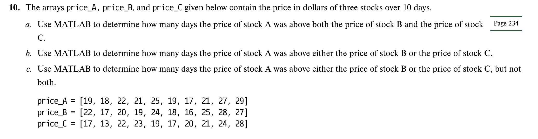 The arrays price _ ( A ) , price _ ( B ) , and