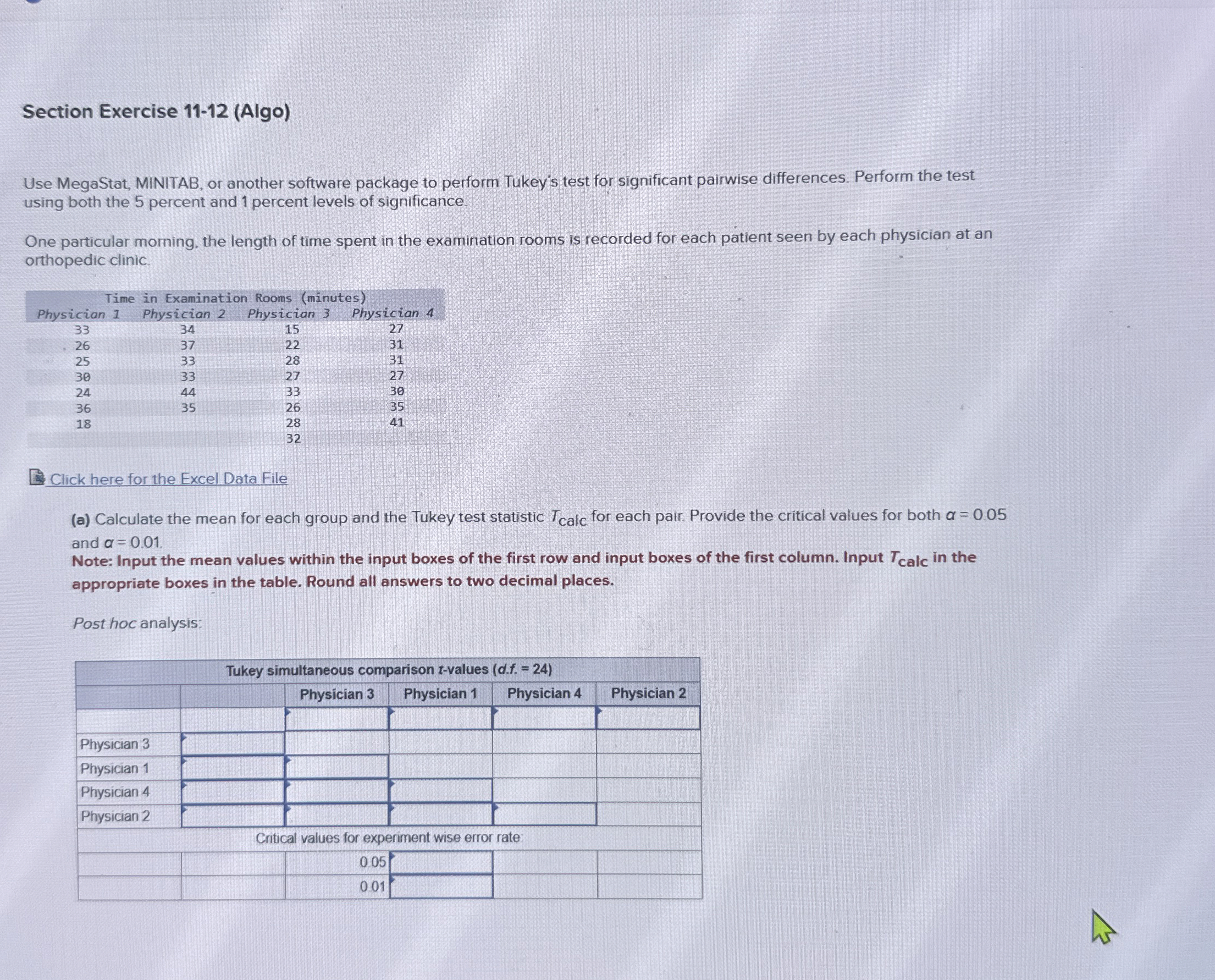 Section Exercise 1 1 - 1 2 ( Algo ) Use MegaStat,