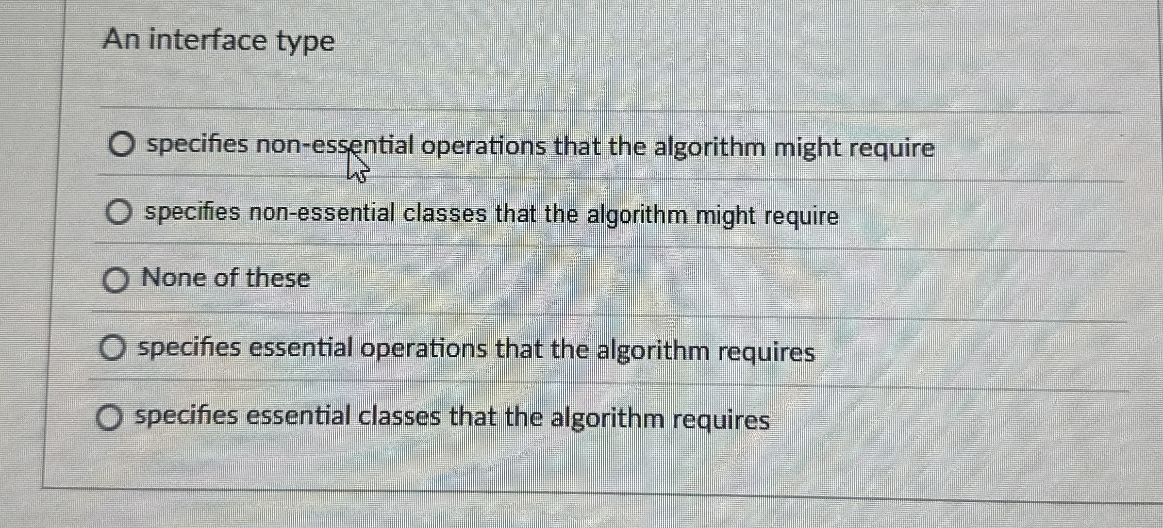 An interface type specifies non - essential