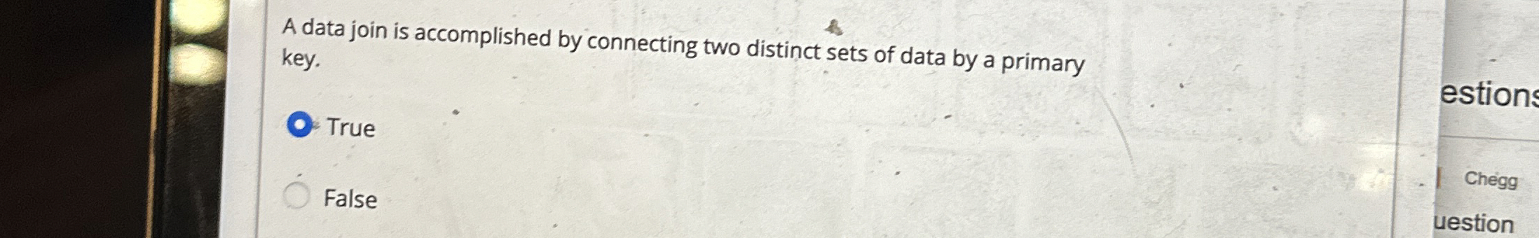 A data join is accomplished by connecting two