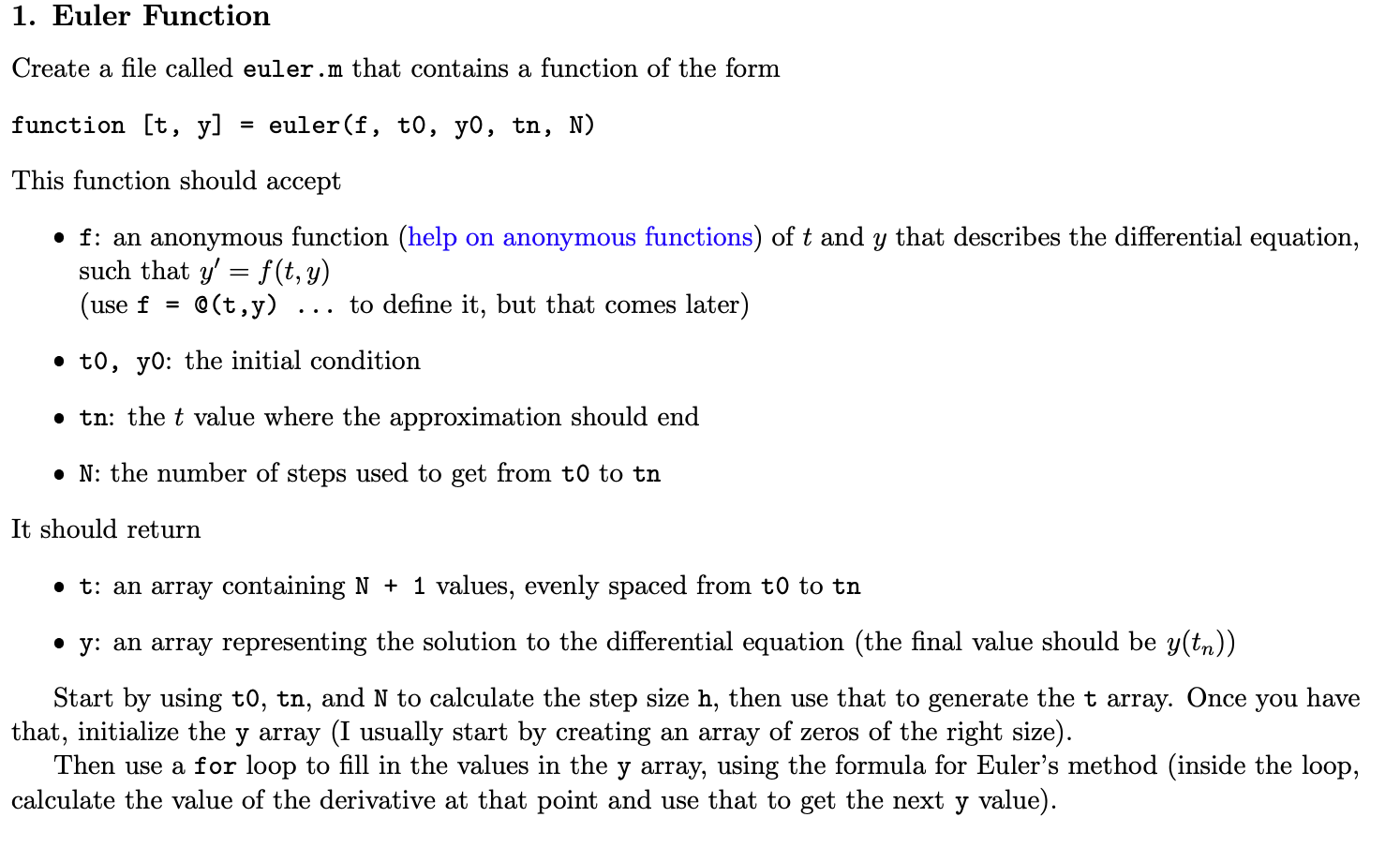 Euler Function Create a file called euler.m that