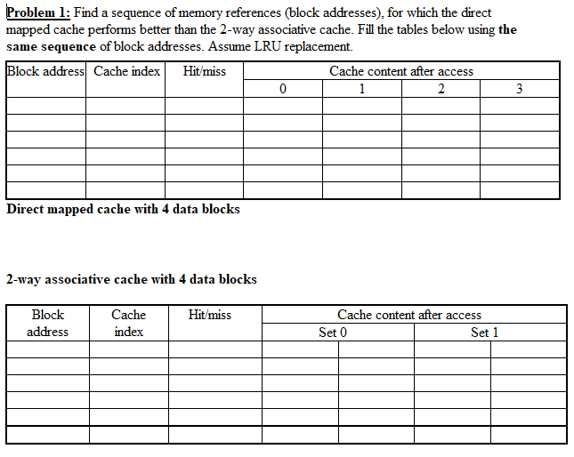 Problem 1 : Find a sequence of memory references