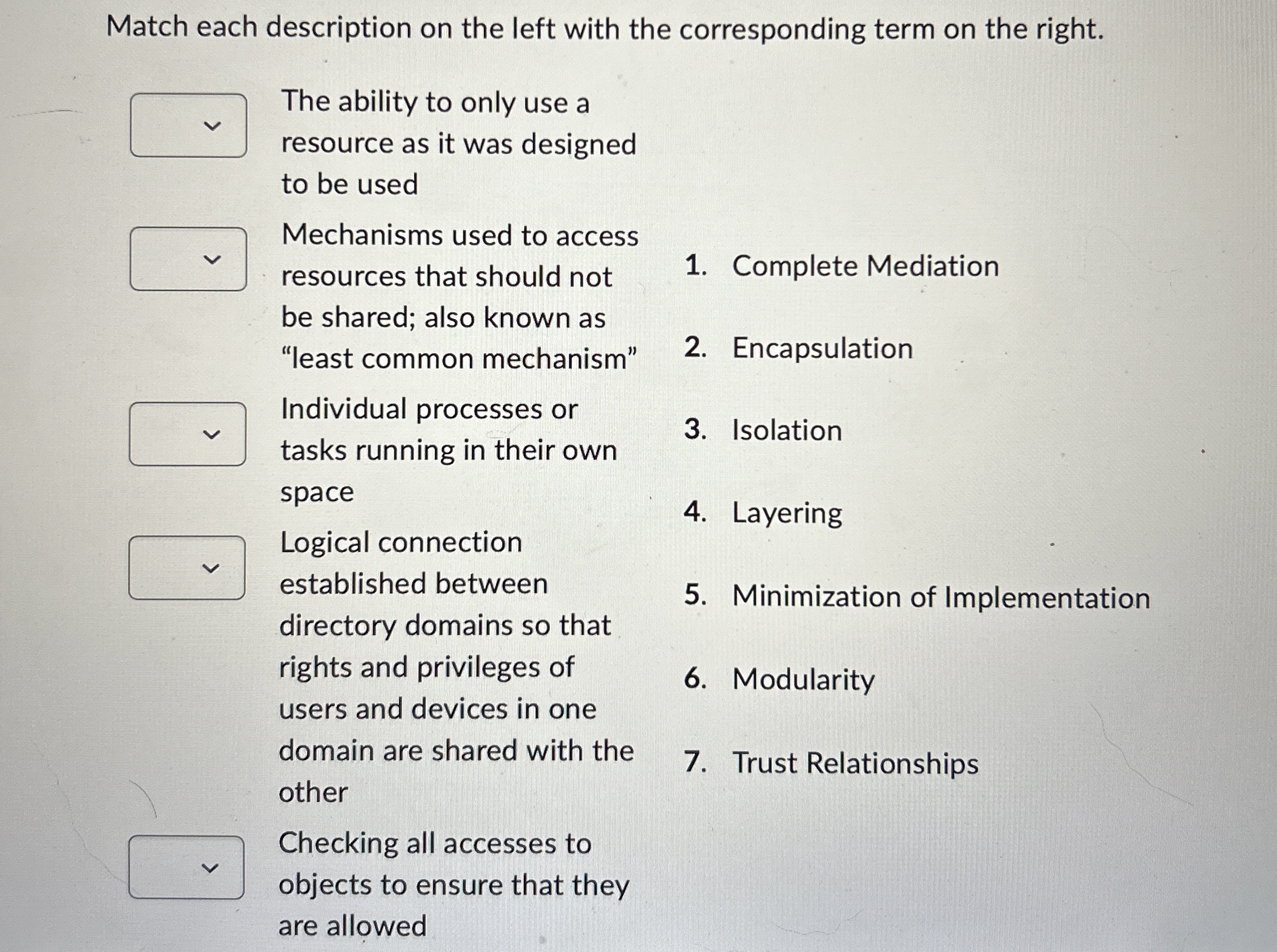 Match each description on the left with the