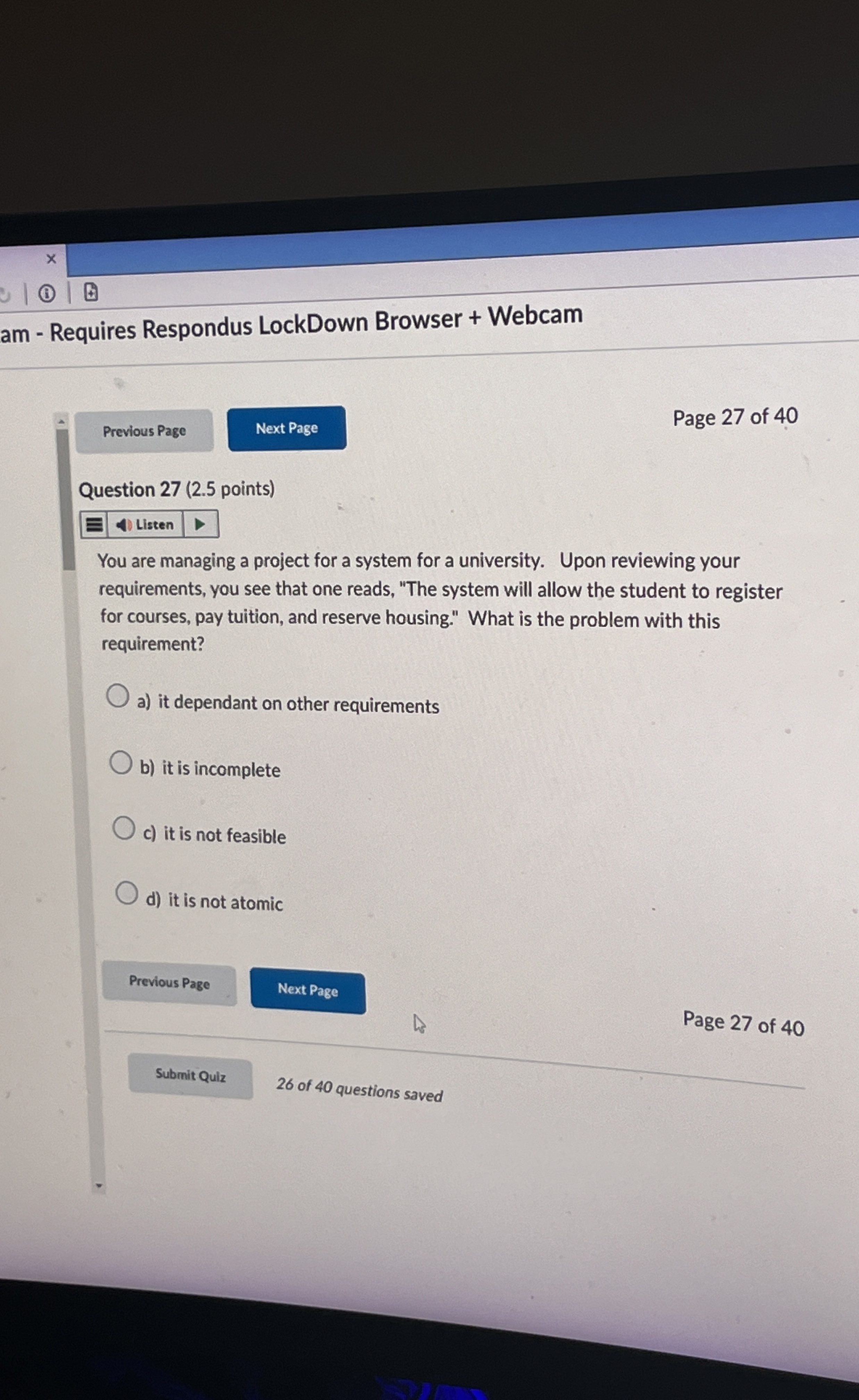 Question 2 7 ( 2 . 5 points ) You are managing a