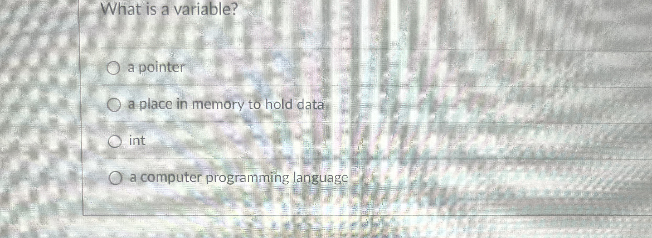 What is a variable? a pointer a place in memory