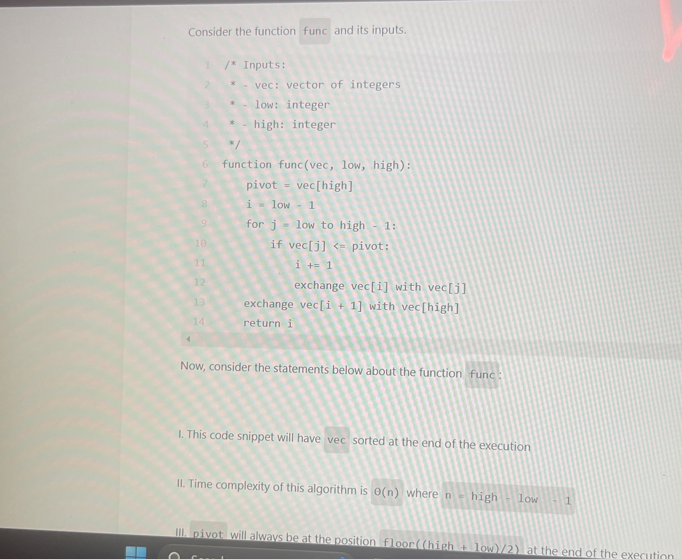 Consider the function func and its inputs. / *