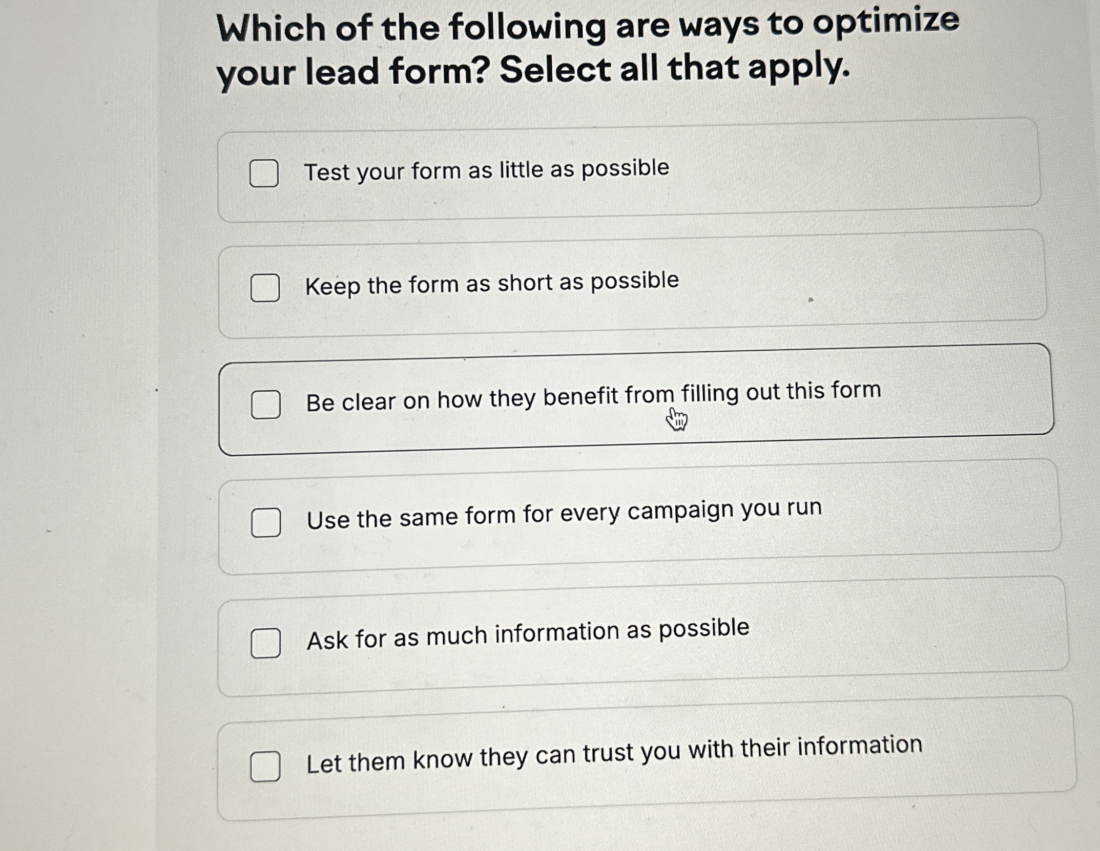 Which of the following are ways to optimize your