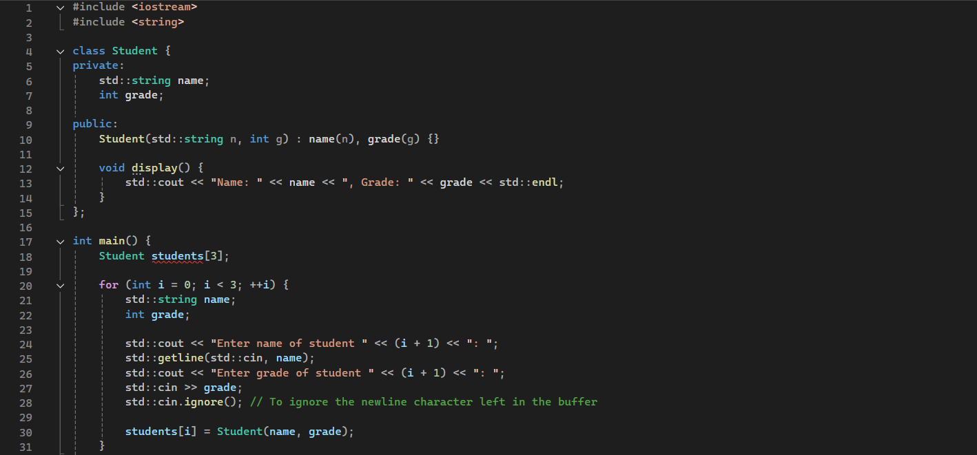 std::cout < < " Student Details: " ; for ( int i