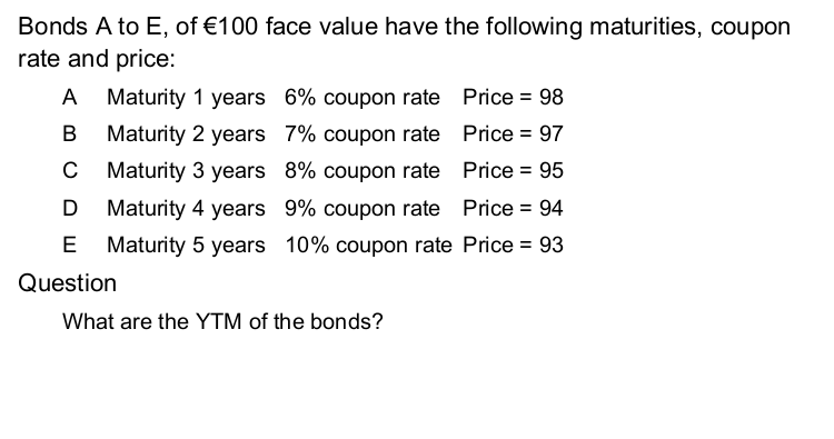 Bonds A to E, of E1 00 face value have the