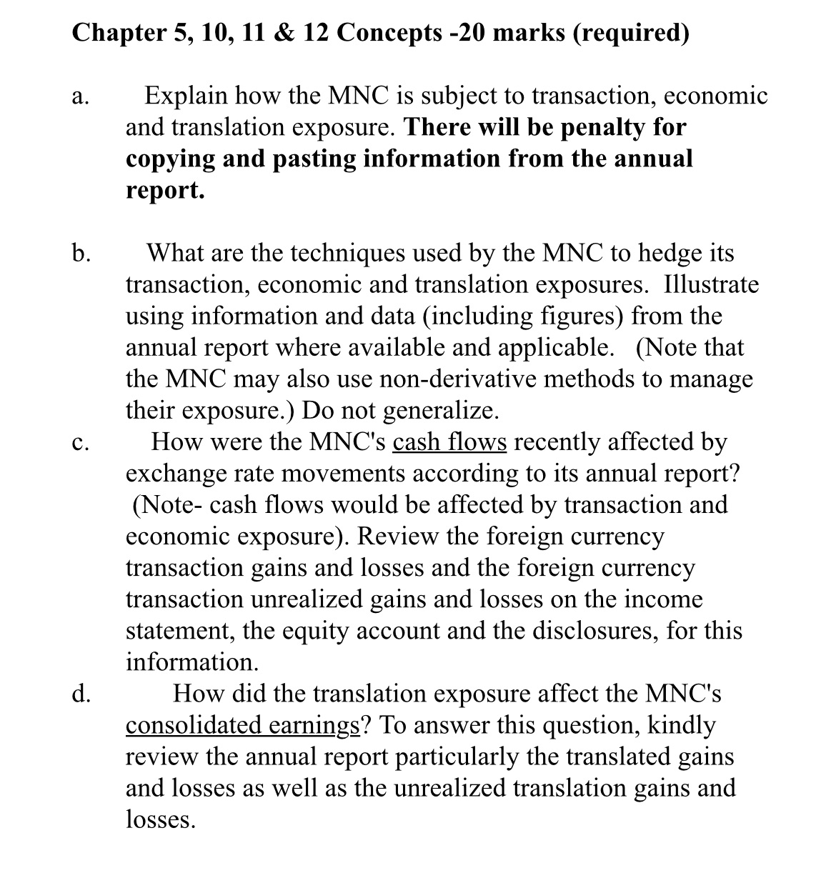 Chapter 5, 10, 11 & 12 Concepts -20 marks