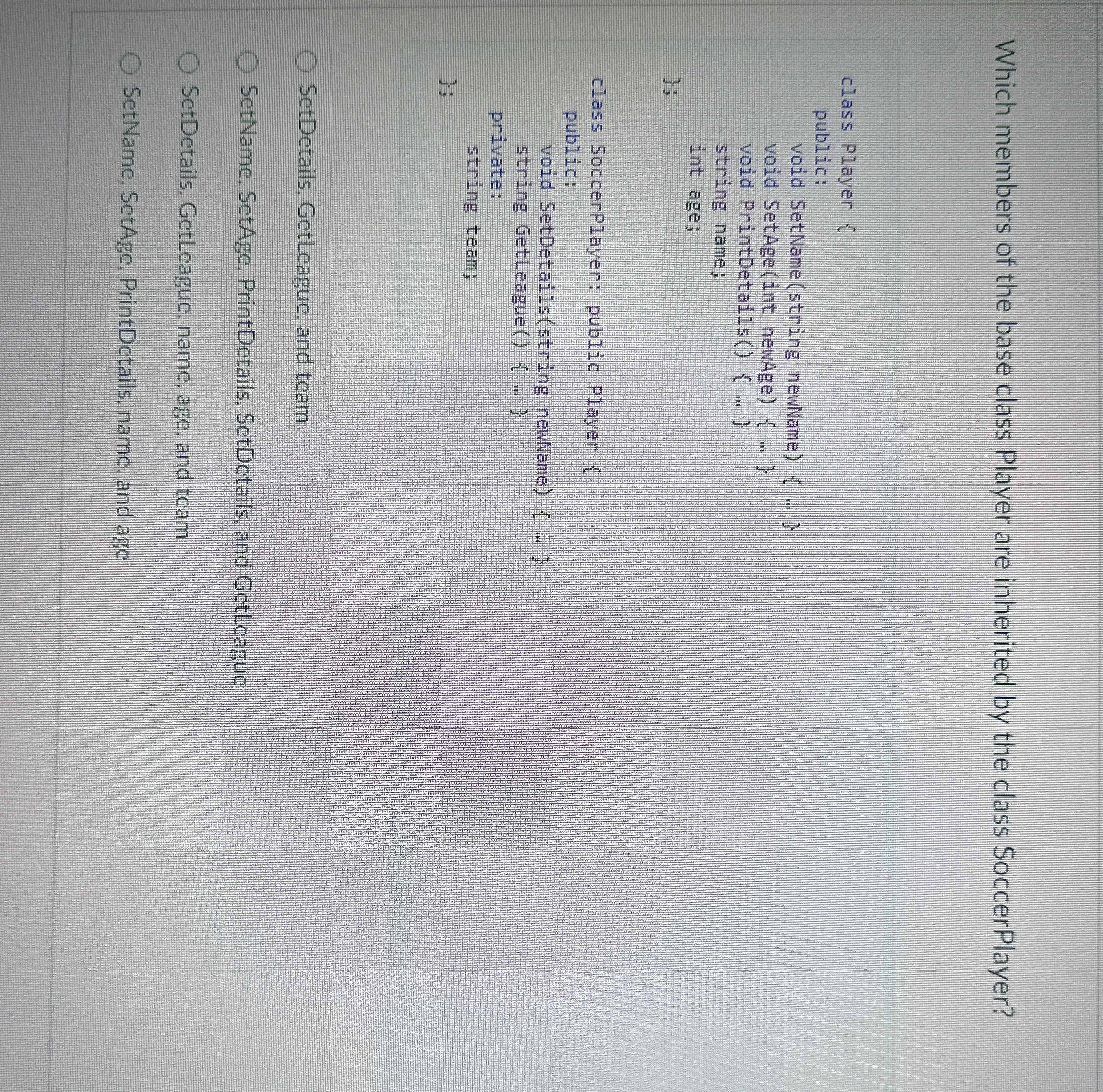Which members of the base class Player are